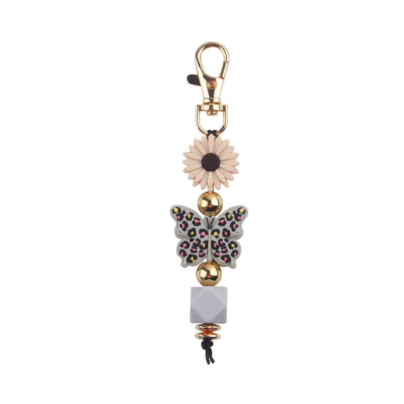 Wholesale Cartoon Colorful Butterfly Silicone Beaded Lanyard Keychain